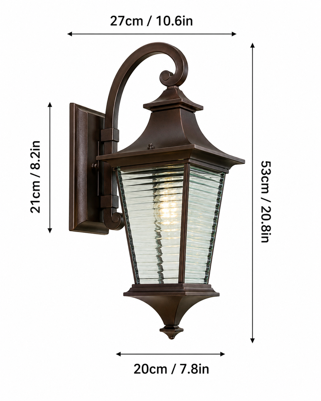 Premium Dark Brown Outdoor Wall Lantern | Waterproof Die-Cast Aluminum Wall Sconce with Ribbed Glass | Exterior Light for Villa, Garden, Gate & Entrance