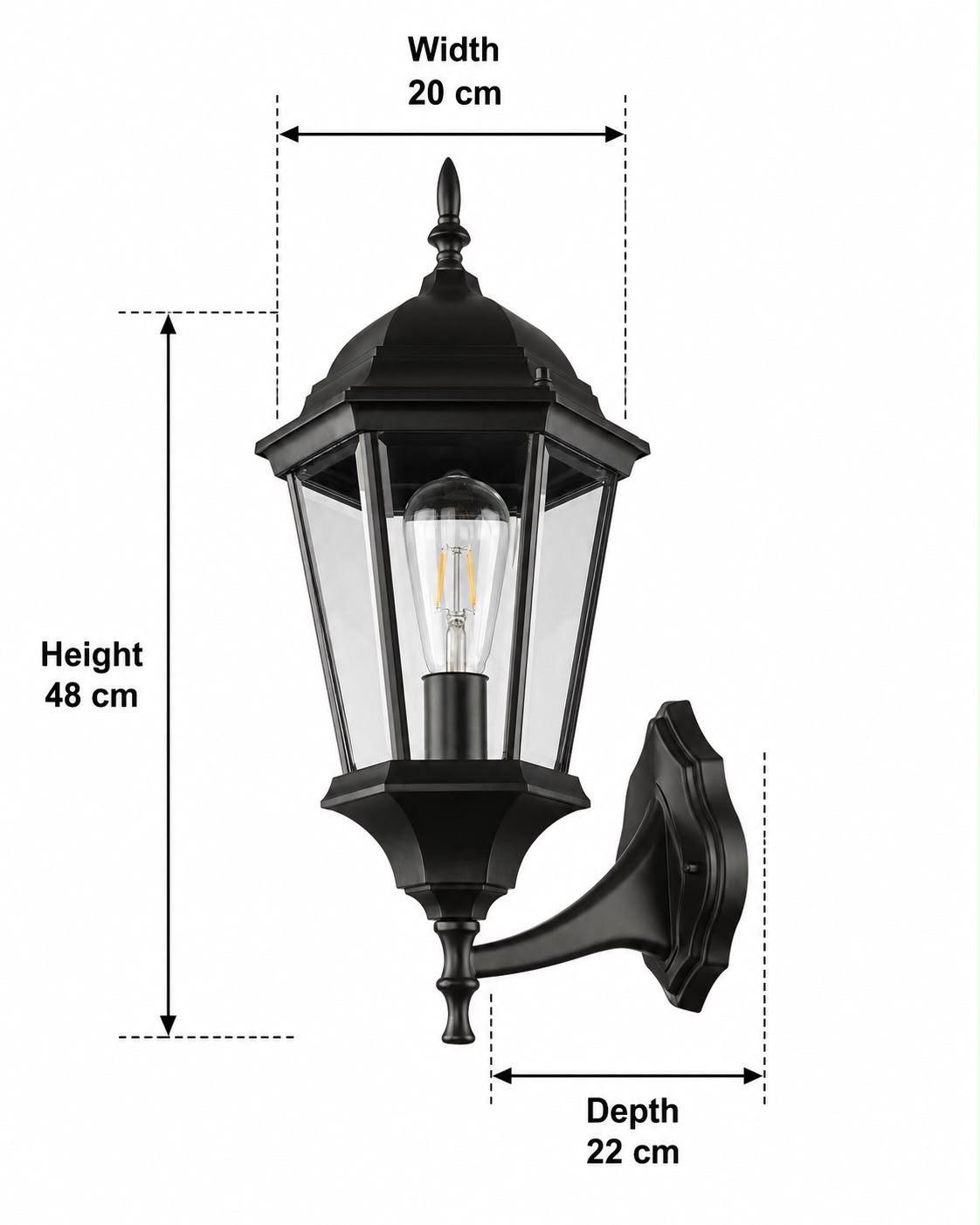 A traditional exterior wall mount featuring durable cast aluminum construction, clear glass panes, and a wet safety rating.