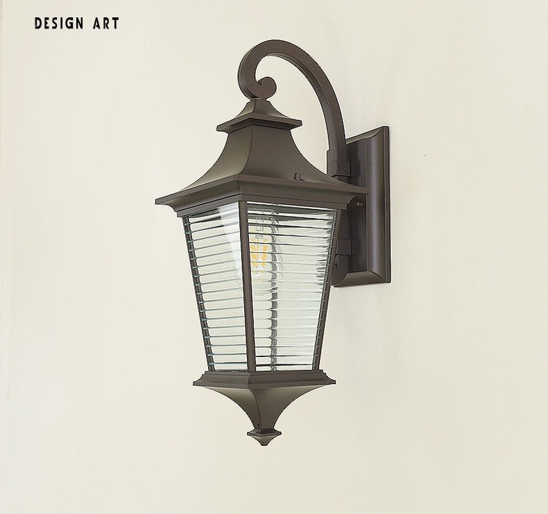 Premium Dark Brown Outdoor Wall Lantern | Waterproof Die-Cast Aluminum Wall Sconce with Ribbed Glass | Exterior Light for Villa, Garden, Gate & Entrance