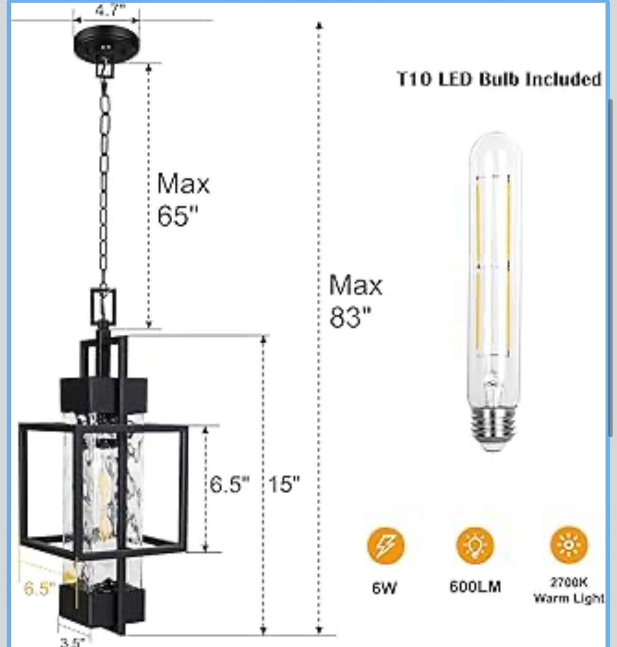 Modern Black Outdoor Hanging Pendant Lantern Light – Waterproof E27 Exterior Ceiling Light for Villa, Garden, Porch &