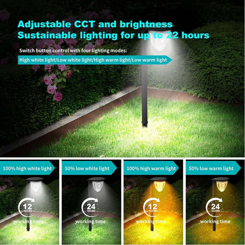 QF-201 Multi-Purpose Lamp Solar-Powdered 2200mAh Pathway Multicolour for Garden Outdoor Decoration Lawn Spotlight with Solar Panel, 1 PCS 3000k+6000k