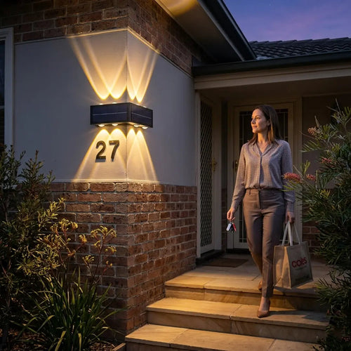 8-Head Solar LED Corner Wall Light – Waterproof IP65 Outdoor Up & Down Light for Villa, Garden, Fence & Patio