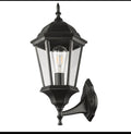 A traditional exterior wall mount featuring durable cast aluminum construction, clear glass panes, and a wet safety rating.
