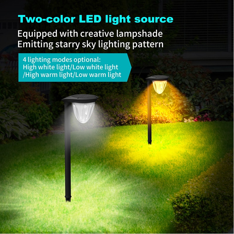 QF-201 Multi-Purpose Lamp Solar-Powdered 2200mAh Pathway Multicolour for Garden Outdoor Decoration Lawn Spotlight with Solar Panel, 1 PCS 3000k+6000k