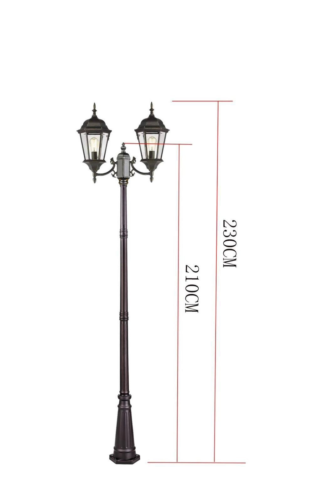 Luxury Matte Black Double Head Outdoor Garden Lamp Post – 230cm Waterproof Villa & Driveway Ligh
