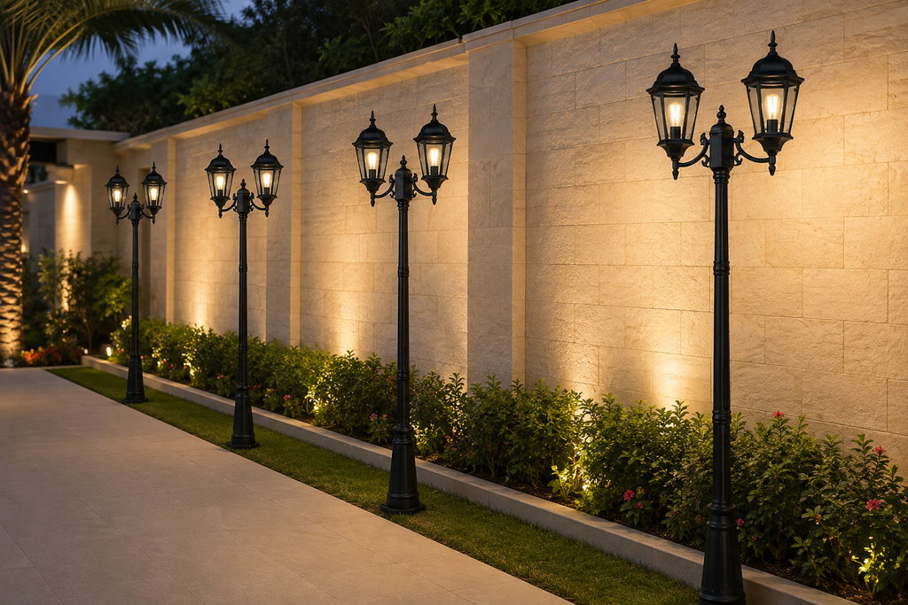Luxury Matte Black Double Head Outdoor Garden Lamp Post – 230cm Waterproof Villa & Driveway Ligh