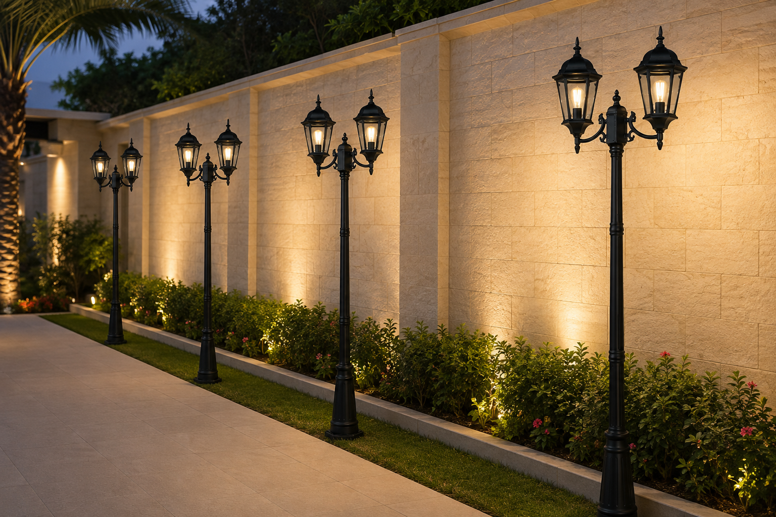 Luxury Matte Black Double Head Outdoor Garden Lamp Post – 230cm Waterproof Villa & Driveway Ligh