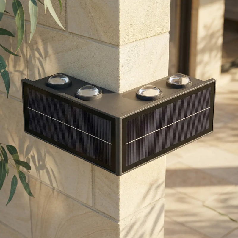8-Head Solar LED Corner Wall Light – Waterproof IP65 Outdoor Up & Down Light for Villa, Garden, Fence & Patio