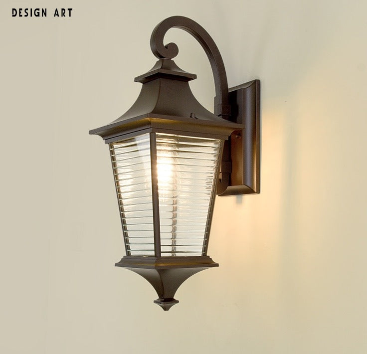 Premium Dark Brown Outdoor Wall Lantern | Waterproof Die-Cast Aluminum Wall Sconce with Ribbed Glass | Exterior Light for Villa, Garden, Gate & Entrance