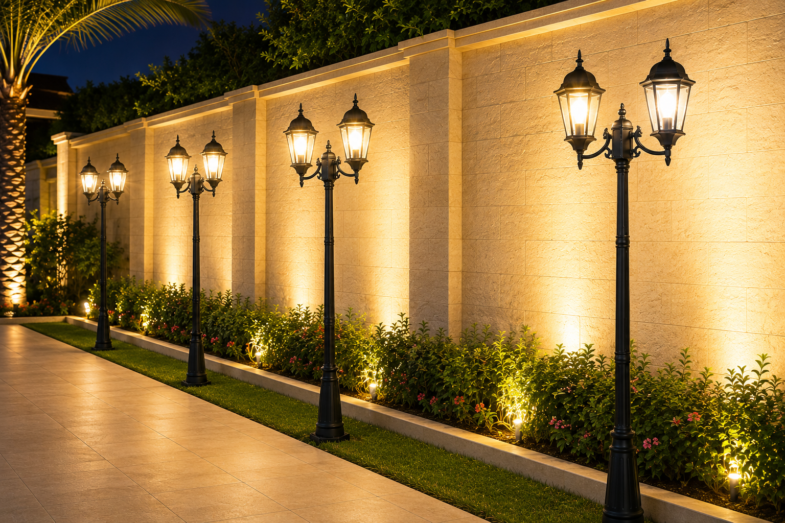 Luxury Matte Black Double Head Outdoor Garden Lamp Post – 230cm Waterproof Villa & Driveway Ligh