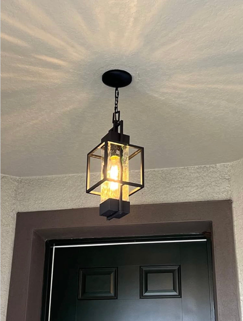 Modern Black Outdoor Hanging Pendant Lantern Light – Waterproof E27 Exterior Ceiling Light for Villa, Garden, Porch &