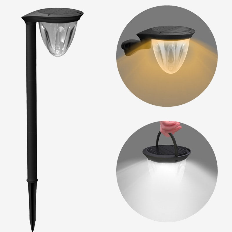 QF-201 Multi-Purpose Lamp Solar-Powdered 2200mAh Pathway Multicolour for Garden Outdoor Decoration Lawn Spotlight with Solar Panel, 1 PCS 3000k+6000k
