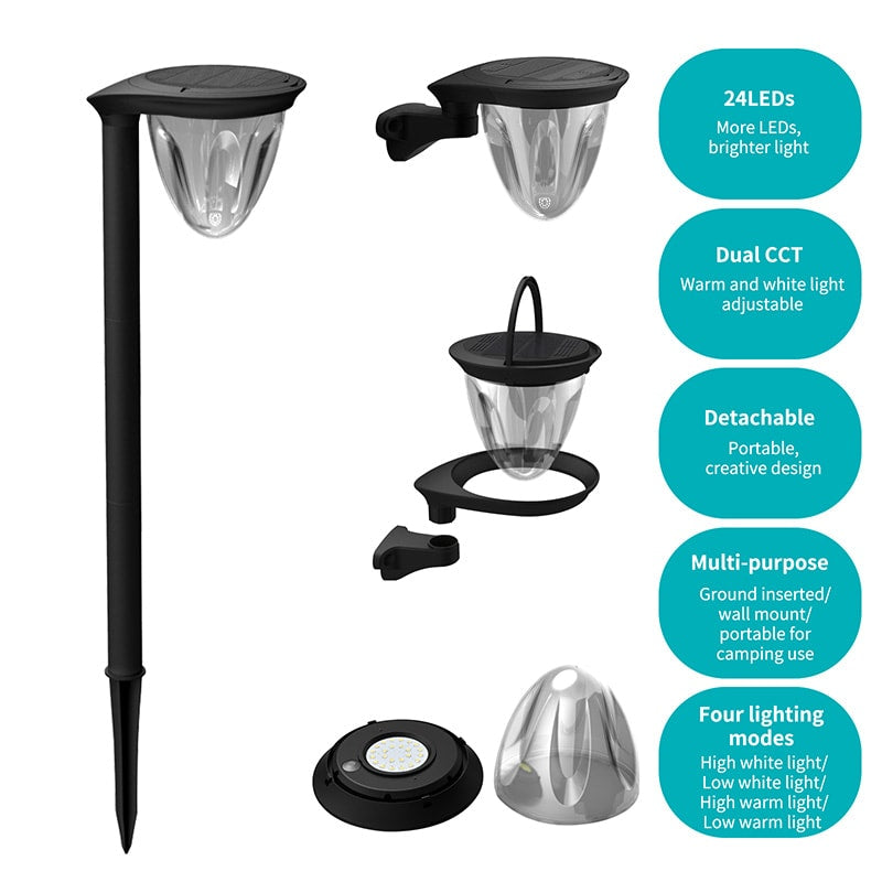 QF-201 Multi-Purpose Lamp Solar-Powdered 2200mAh Pathway Multicolour for Garden Outdoor Decoration Lawn Spotlight with Solar Panel, 1 PCS 3000k+6000k