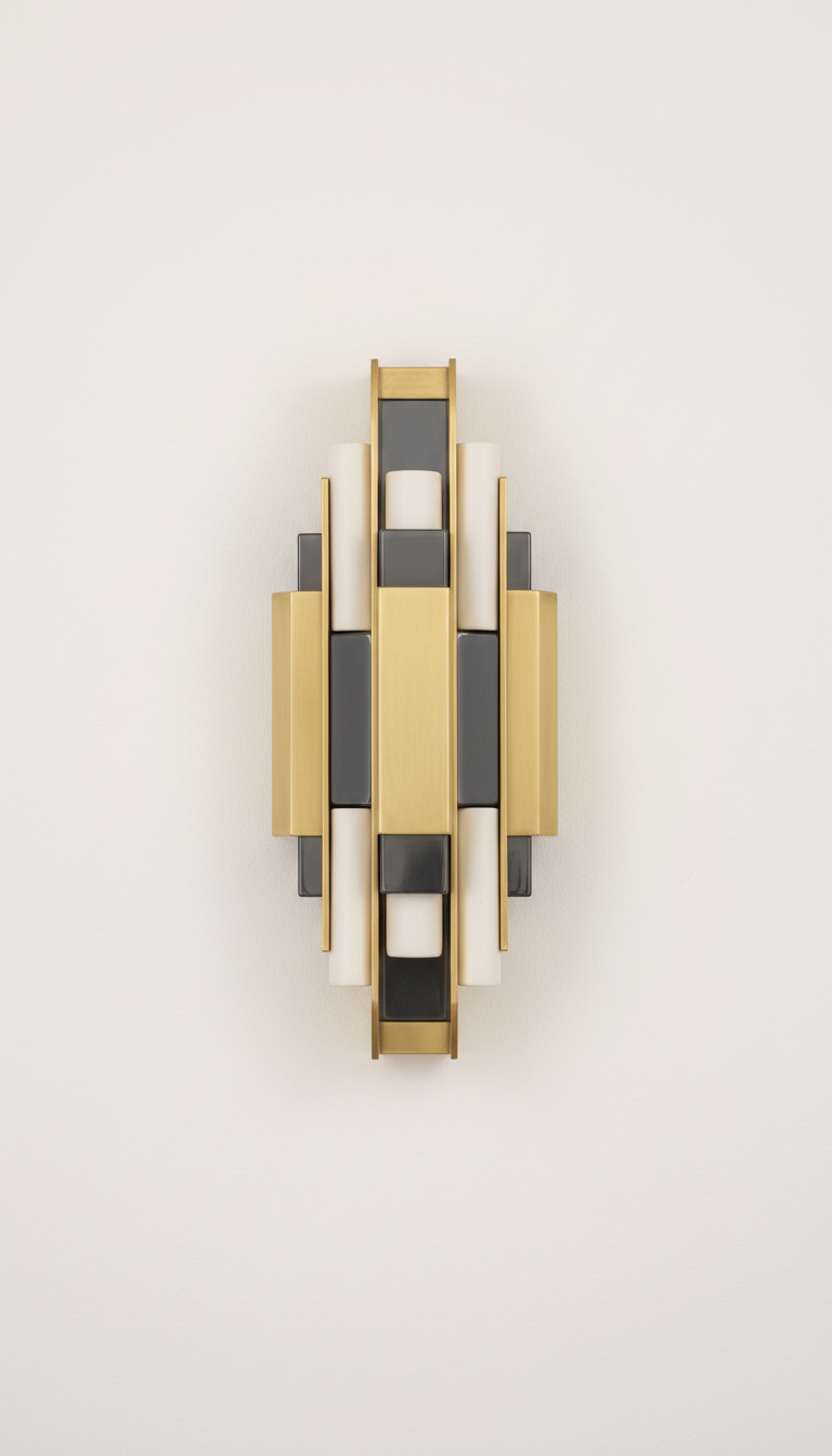 Brass Linear Statement Fixture with Sculptural Arms